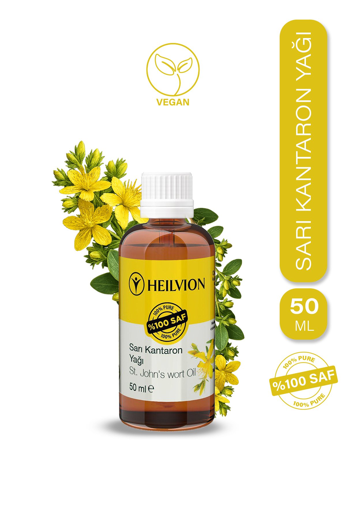 HEILVION Sarı Kantaron Yağı %100 Saf ve Doğal Soğuk Sıkım 50 ML Cilt Bakımı & ve Doğal Bakım